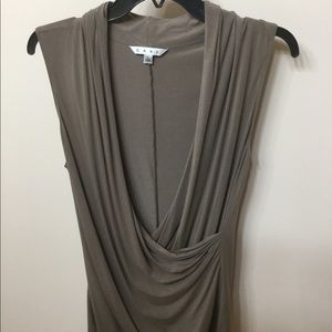 Cabi Wrap Top, size L, longer length, taupe color
